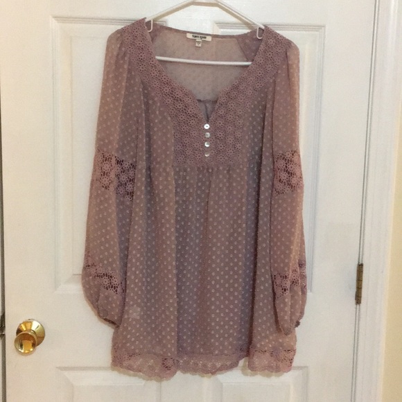Lavender Sheer Vintage-Style Flowing Blouse - Picture 2 of 8